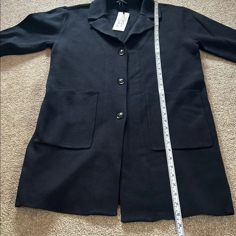 NWT Caroll Paris Three Button Front Patch Pocket Long Cardigan Black Sweater - Picture 5 of 12